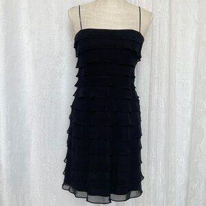 Vintage Tadashi Shoji Womens Silk Dress Size 2P Petite Black Tier Mini Cocktail